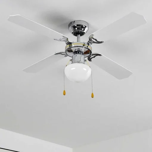 Ventilateur De Plafond Valletta Chrome, Noir, Blanc, 1 Lumiere