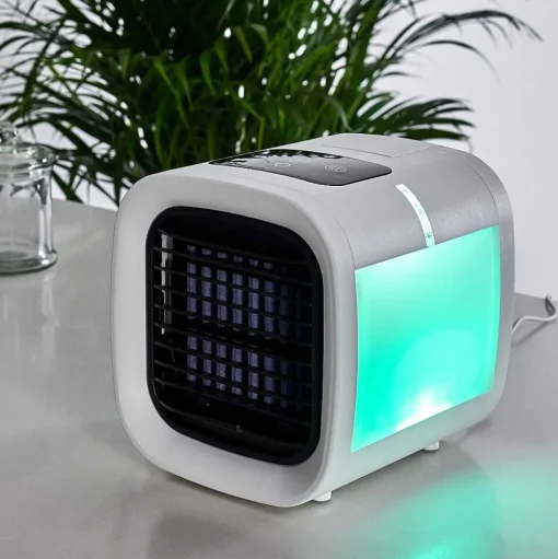 Ventilateur De Table Chania Led Noir, Blanc, 1 Lumiere, Changeur De Couleurs