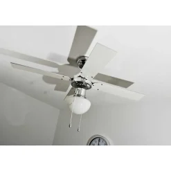 Ventilateur Globo Champion Chrome, Acier Inoxydable, Blanc, 1 Lumiere