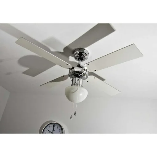 Ventilateur Globo Champion Chrome, Acier Inoxydable, Blanc, 1 Lumiere