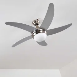 Ventilateurs De Plafond Morino Nickel Mat, Argente, 2 Lumieres, Telecommandes