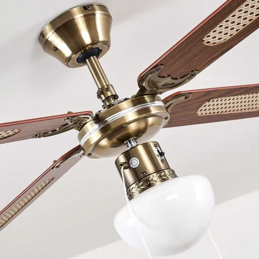 Ventilateurs De Plafond Morea Vieux Laiton, Bois Fonce, 1 Lumiere
