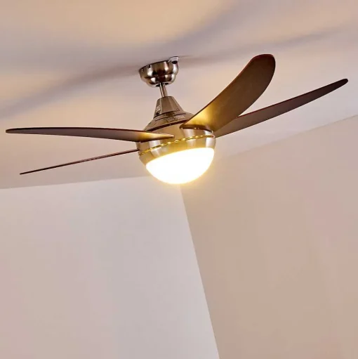 Ventilateurs De Plafond Morino Brun, Nickel Mat, 2 Lumieres, Telecommandes
